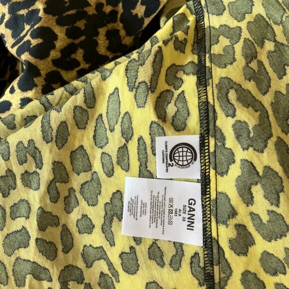 Ganni Bijou Leopard Cotton Wrap Dress Yellow Size 38/ US 6 - Picture 9 of 9